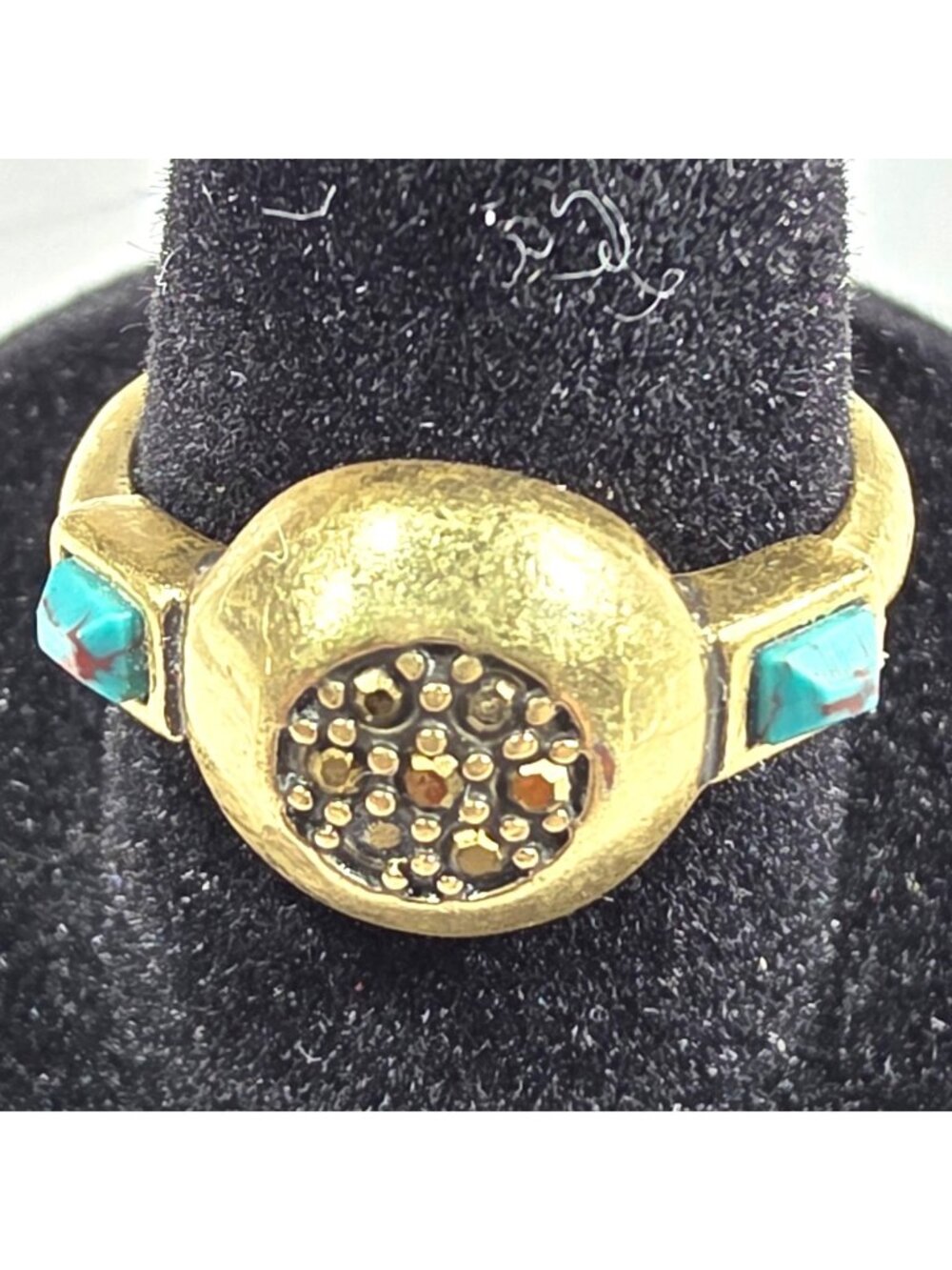 Lucky Brand Gold-Tone Ring Blue Accents Size 7 southwestern statement jewelry